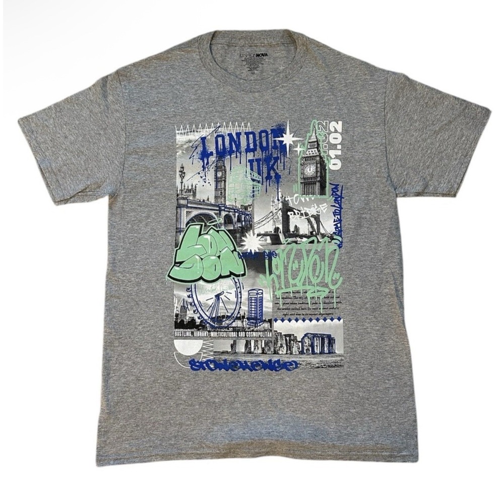 London Streetwear Graphic Tee Gray Size XS Graffiti Urban Unisex Y2K NWOT